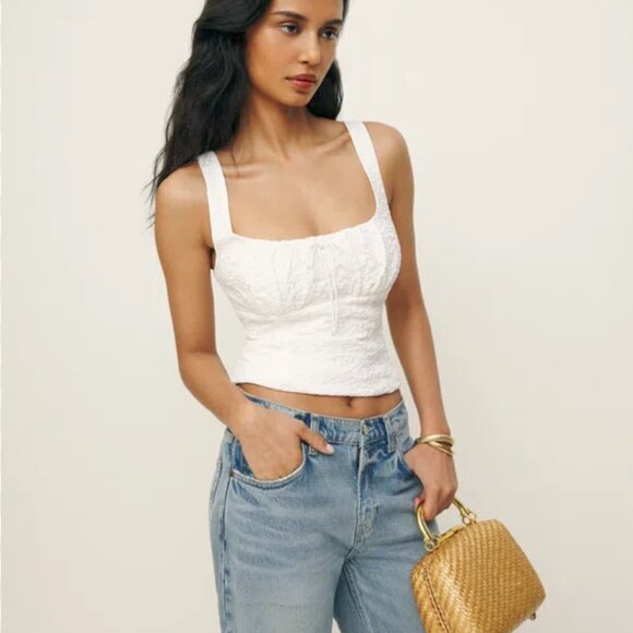 Reformation Balia Top White Floral - Size 6 - Picture 2 of 2